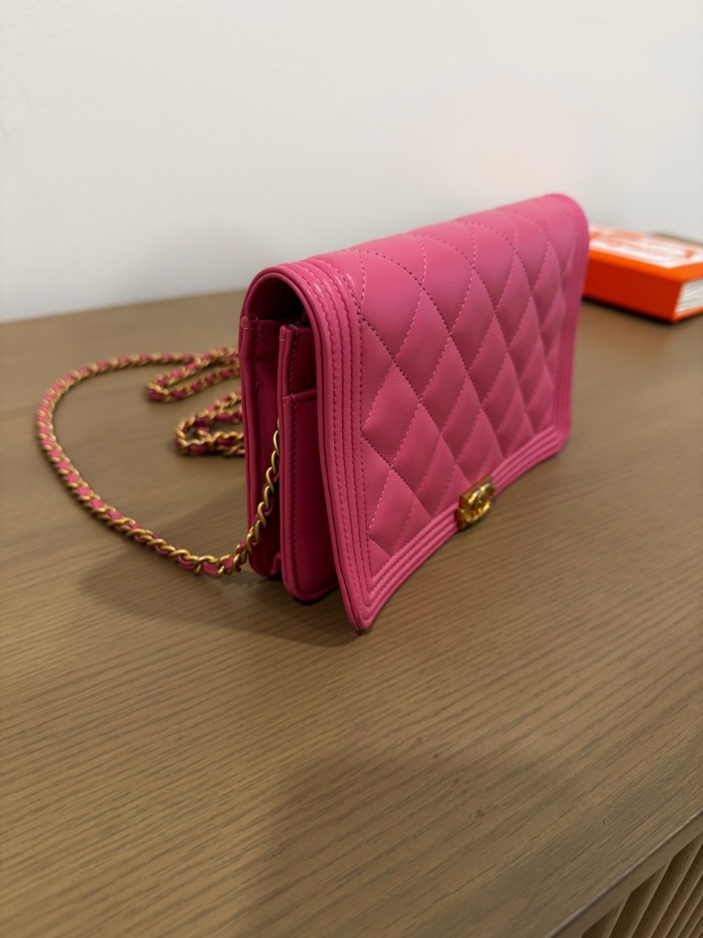 CHANEL Pink Quilted Boy Wallet with Gold CC Lock - Picture 3 of 12
